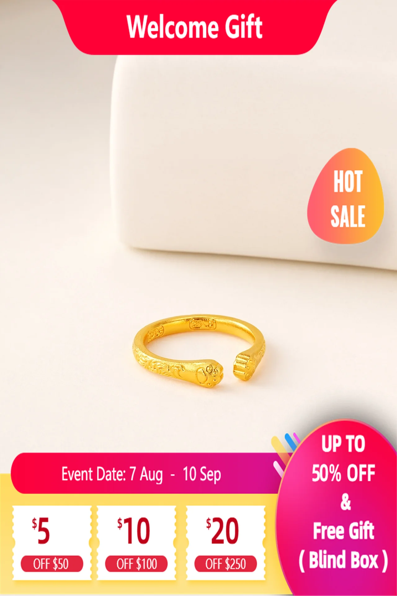 

Lium Gems 24K Gold Vermeil Adjustable Size Cat Paw Party Wedding Statement Ring 925 Sterling Silver