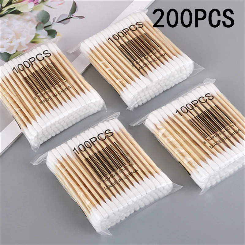 200本入り使い捨て両端綿棒 家庭用メイク落とし 耳かき 衛生クリーニング綿棒 丸型ヘッド