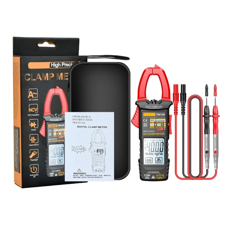 PN109 Digital Clamp Meter มัลติมิเตอร์เครื่องทดสอบแรงดันไฟฟ้า 4000 นับ Ohmmeter โวลต์มิเตอร์พร้อม Backlit Buzzer Drop ship