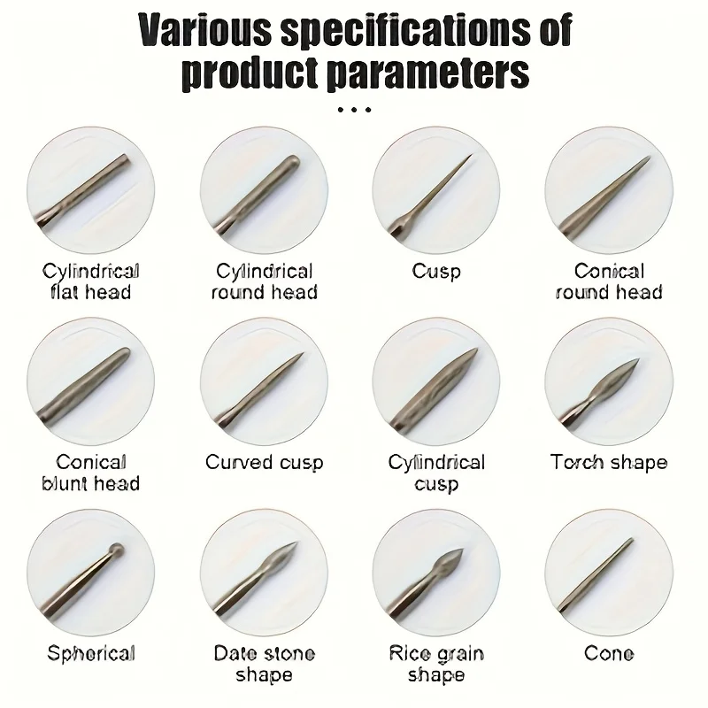 Juego de rebabas de molienda de diamante, 30 unidades, punta de aguja, grabado, tallado, pulido, brocas de 2,35/3mm para Kit de herramientas rotativas de piedra de Jade de vidrio