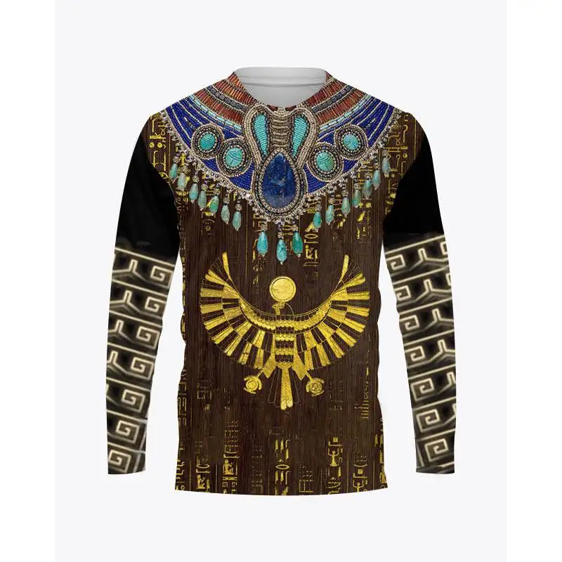 Ancient Egyptian National Style 3d Printed Summer Men O Collar Long Sleeve T-Shirt Casual Oversized Pullover Fashion Trend Top