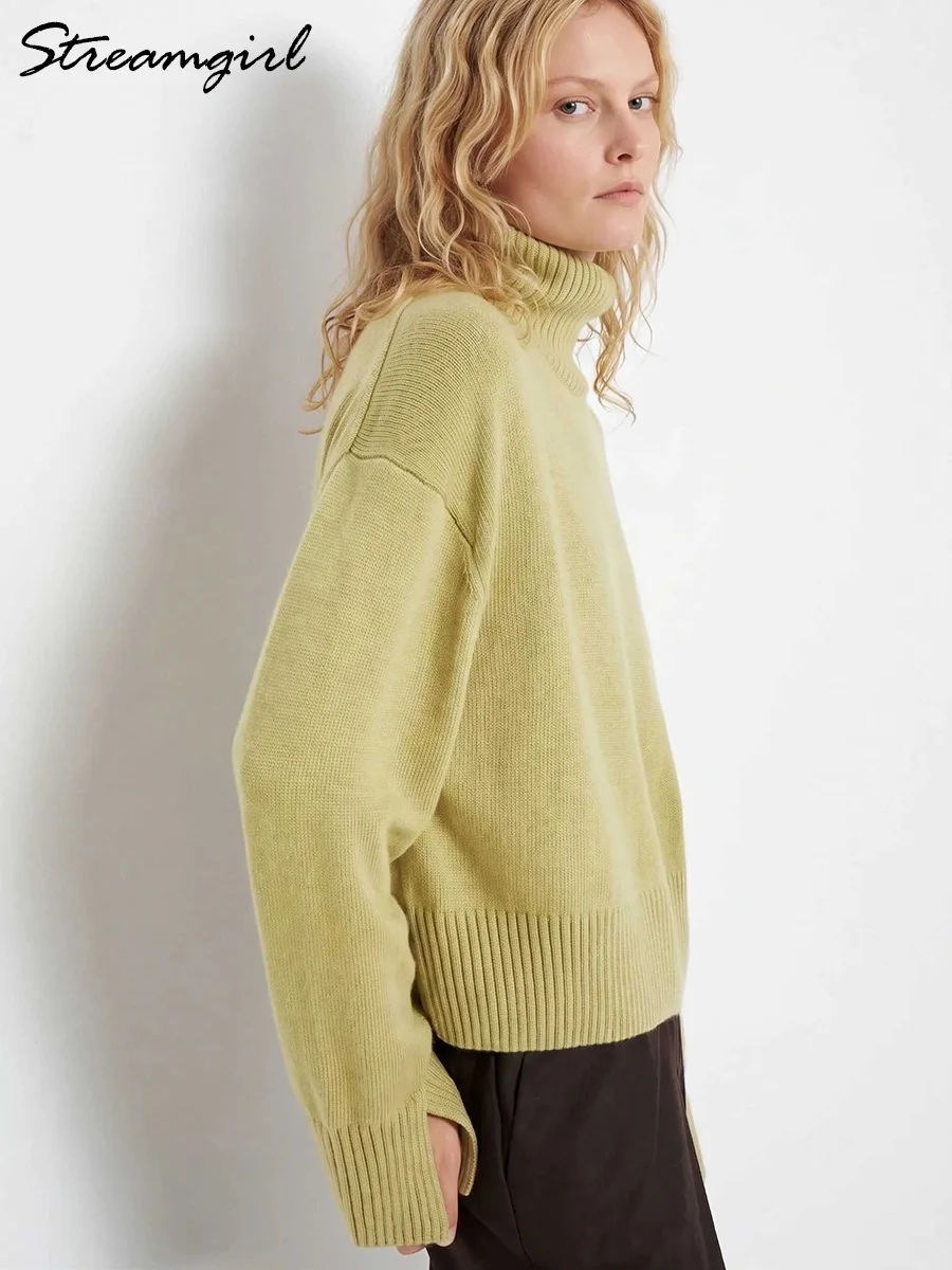 Green Warm Turtleneck Sweater Women Oversized Autumn Winter Knitted Pullovers Lady Basic Jumpers Turtleneck Sweaters Female - view 2