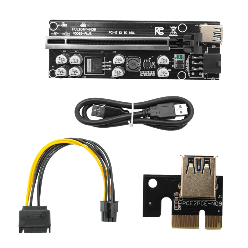 VER009S Plus PCI Express 1X To 16X Reinforce PCI-E Riser Card SATA 6Pin Power 0.6M USB 3.0 Cable For BTC LTC Mining