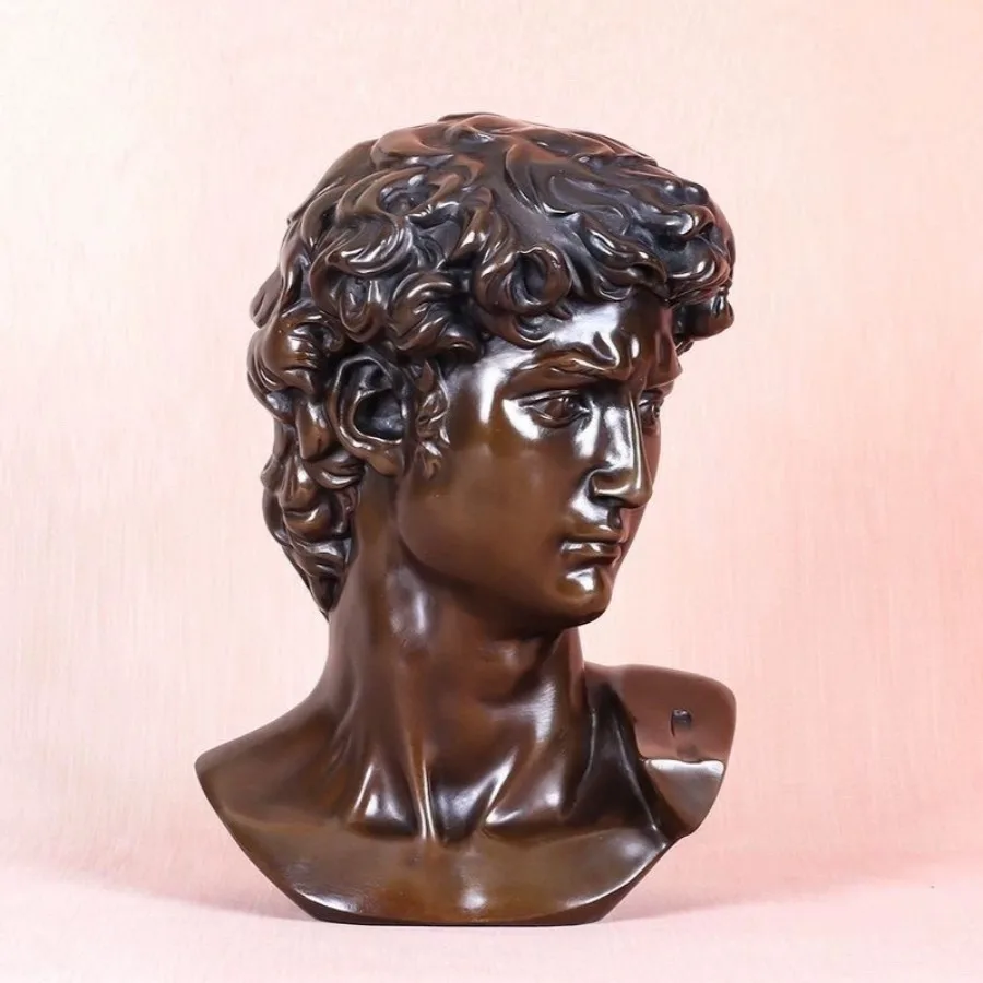 تمثال نصفي برأس ديفيد البرونزي من مايكل أنجلو النحت الشهير طبق الأصل لتزيين المنزل الرائع #2