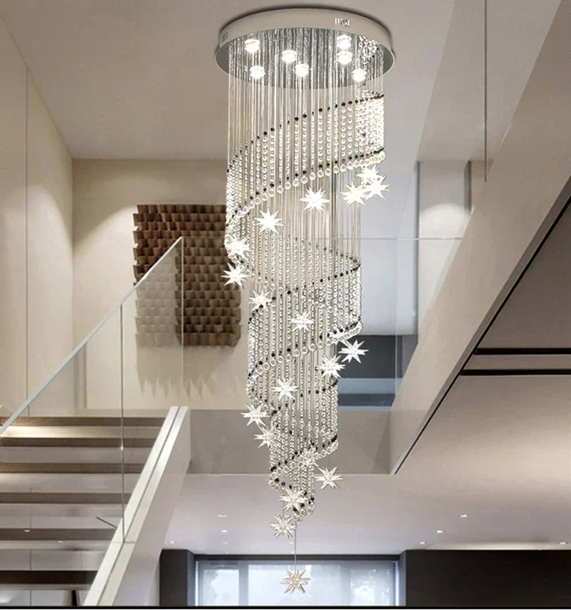 Star Spiral Shape Design Led Pendant Light Modern Crystal Chandelier Moon Lobby Stair Lamps for Living Room Suspension Luminaire