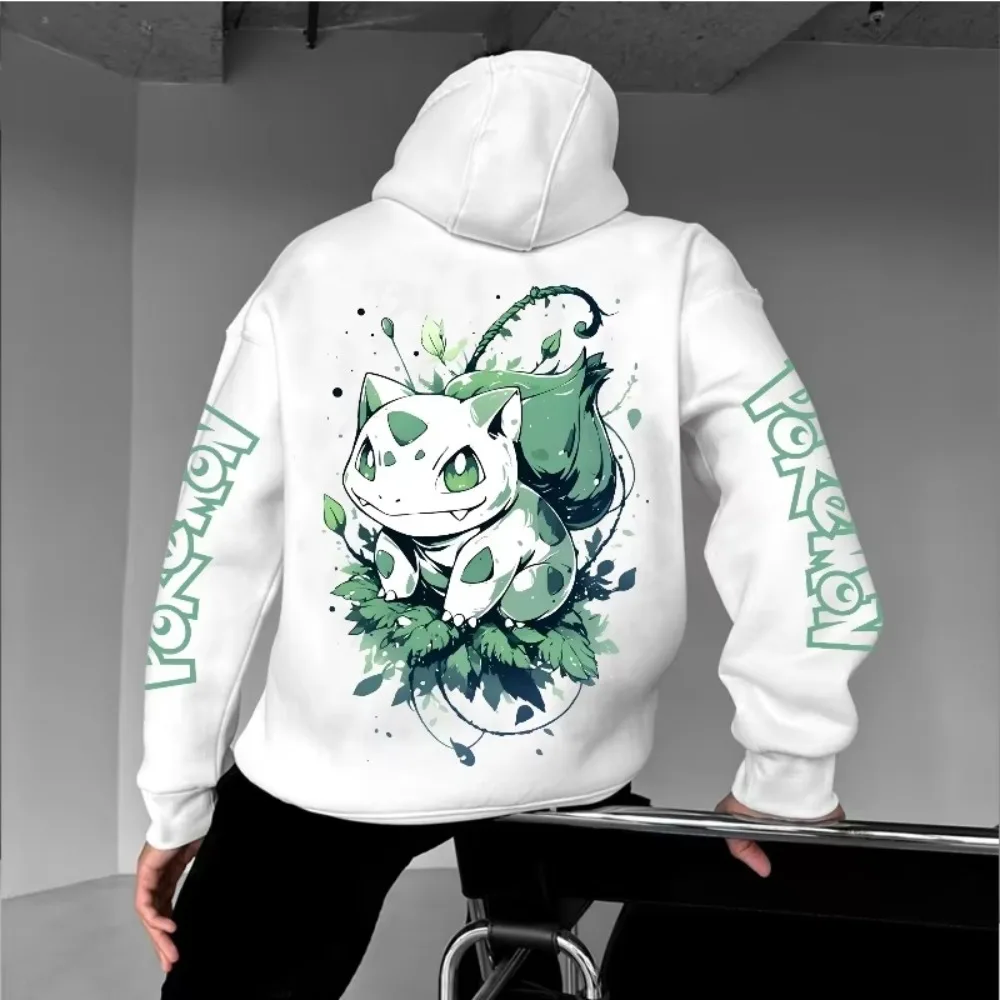 Herren New Pokémon Game Bulbasaur Bedruckter Kapuzenpullover für Männer und Frauen Herbst/Winter Harajuku Große Größe Casual Trend Pullover Top