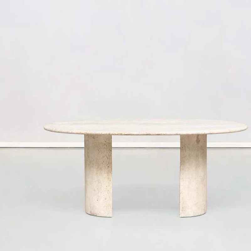 Nordic natural travertine marble oval long dining table villa model room living room simple dining table