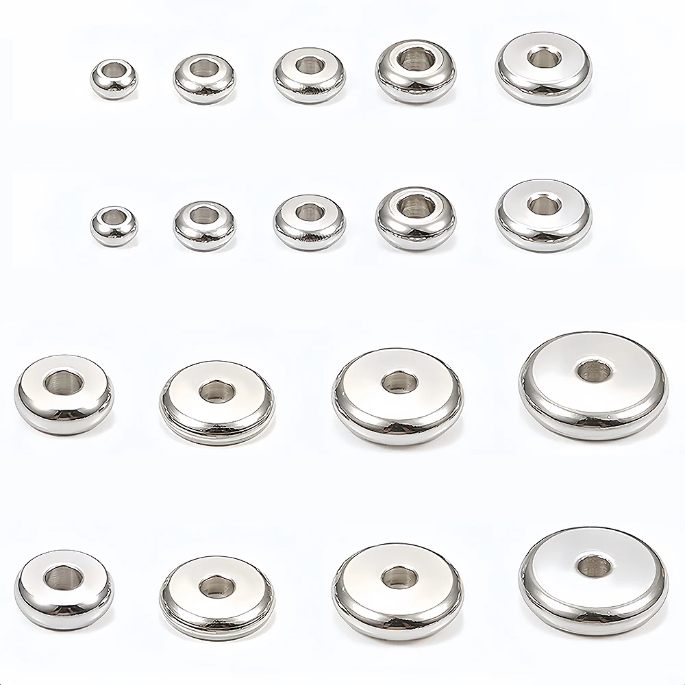 20/30PCS 3-9mm Stainless Steel Charm Spacer Beads Flat Round Loose Hole Beads for DIY Jewelry Bracelet Making Supplies Accessory