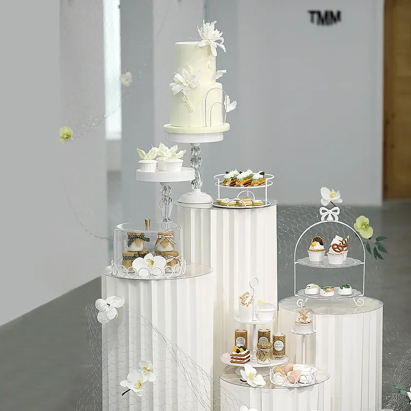 White cake tray wrought iron cake rack wedding glass mirror snack rack cold food coffee break acrylic tray