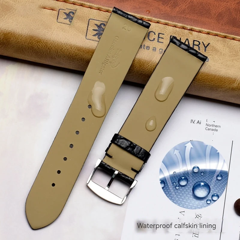 Crocodile Leather Strap Ultra Thin 12 13 14 15 16 18 20 22mm Black Brown Men and women Genuine Leather Bracelet for Longines