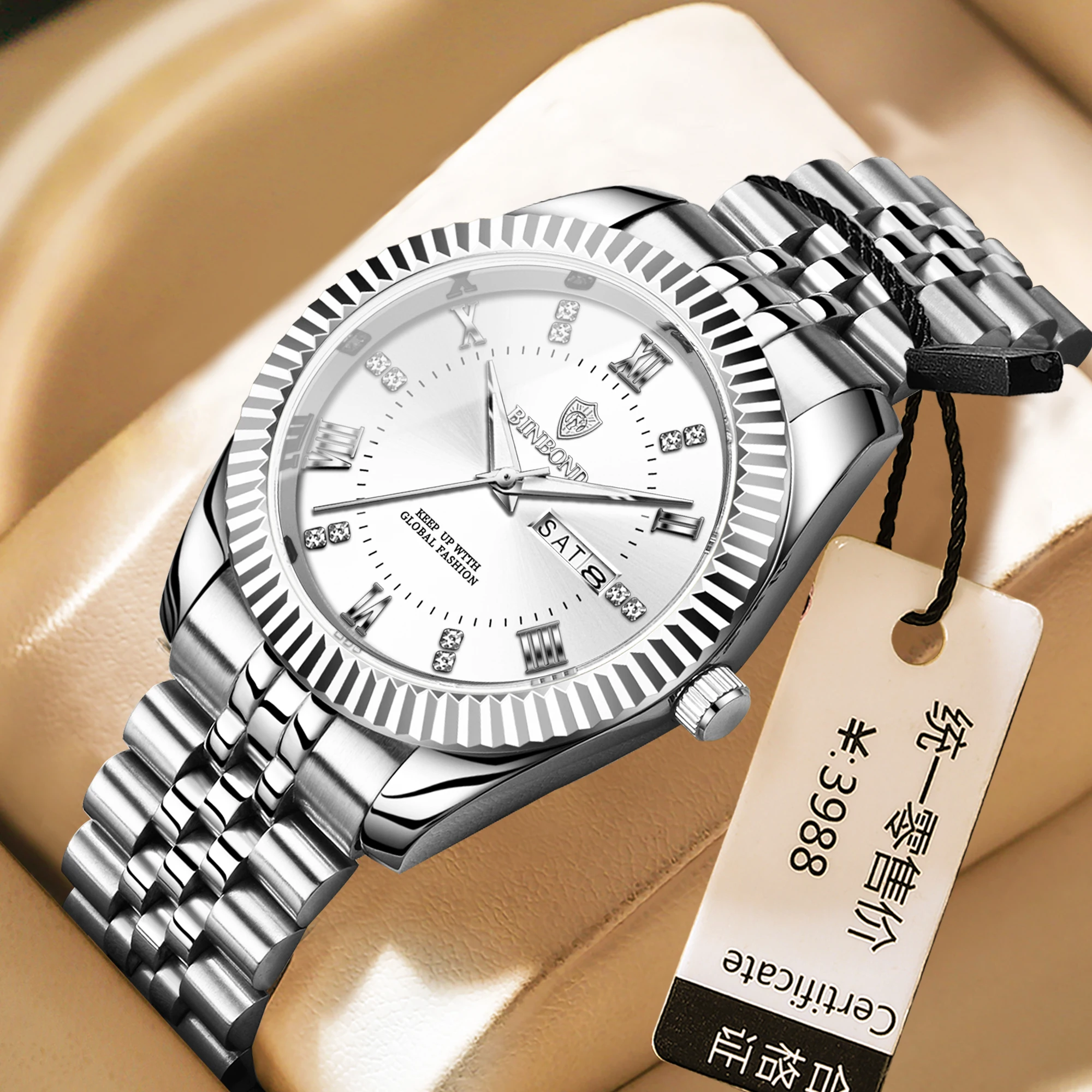 Модные BINBOND новые 0756 деловые мужские кварцевые часы с ночником и двойным календарем, водонепроницаемые роскошные мужские кварцевые часы 2025