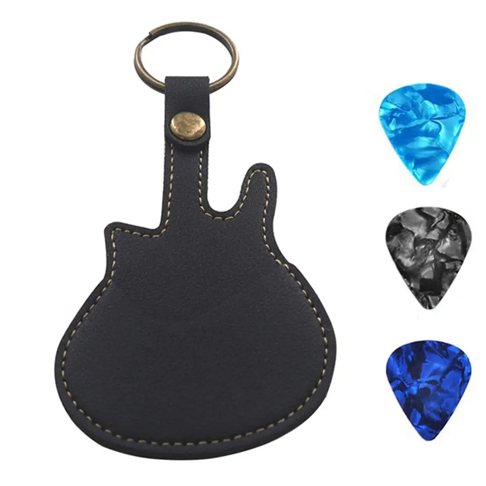 Neue Leder Gitarren Picks Halter Fall Aufbewahrung tasche mit Picks Trage tasche mit Schlüssel ring für Bass Ukulele