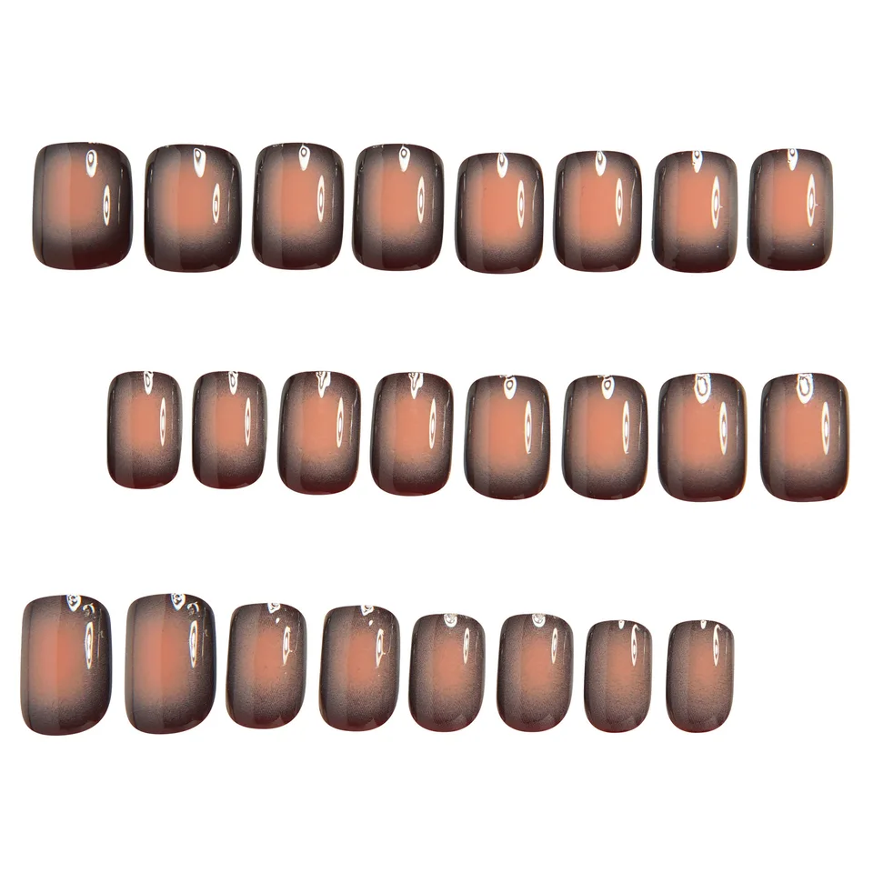 Uñas postizas cuadradas cortas para mujer, con degradado negro, rojo, rosa y rubor, estilo francés, cubierta completa, acrílicas 6