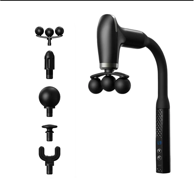 L Shape Long Handle Electric Fascia Gun Muscle Relaxation Fitness LCD Multi-Gears Silent Household Portable Massage Gun