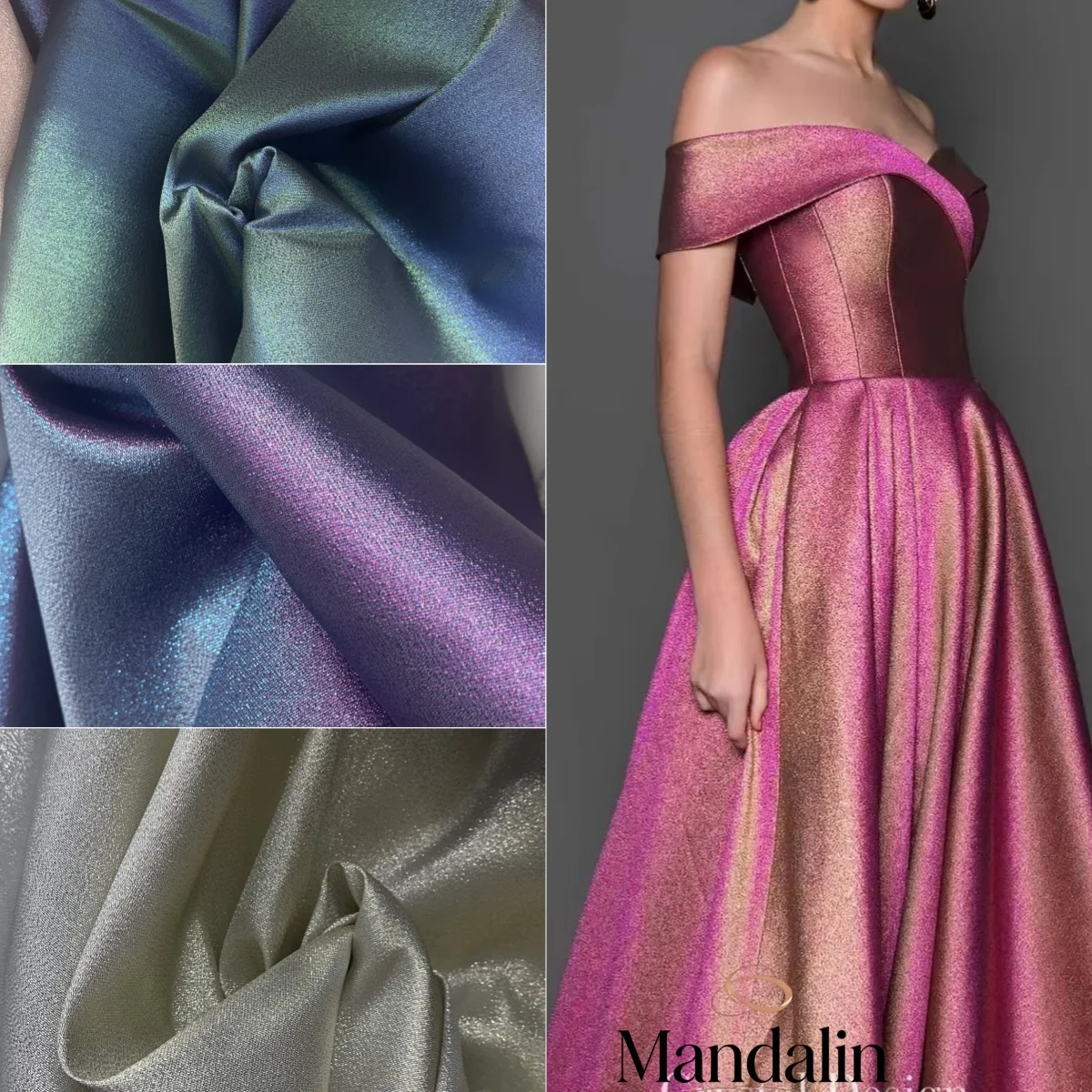 Iridescent Gradient Shiny Filament Fabric Wrinkle Resistant Stiff Material for Trench Coats, Jackets, Evening Gowns and Suits