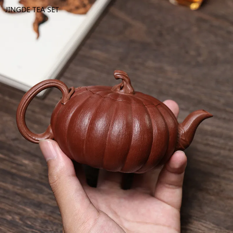 200ml Handmade Ball Hole Filter Pumpkin Kettle Chinese Yixing Purple Clay Teapot Custom Zisha Tea Infuser Tea Ceremony Gifts