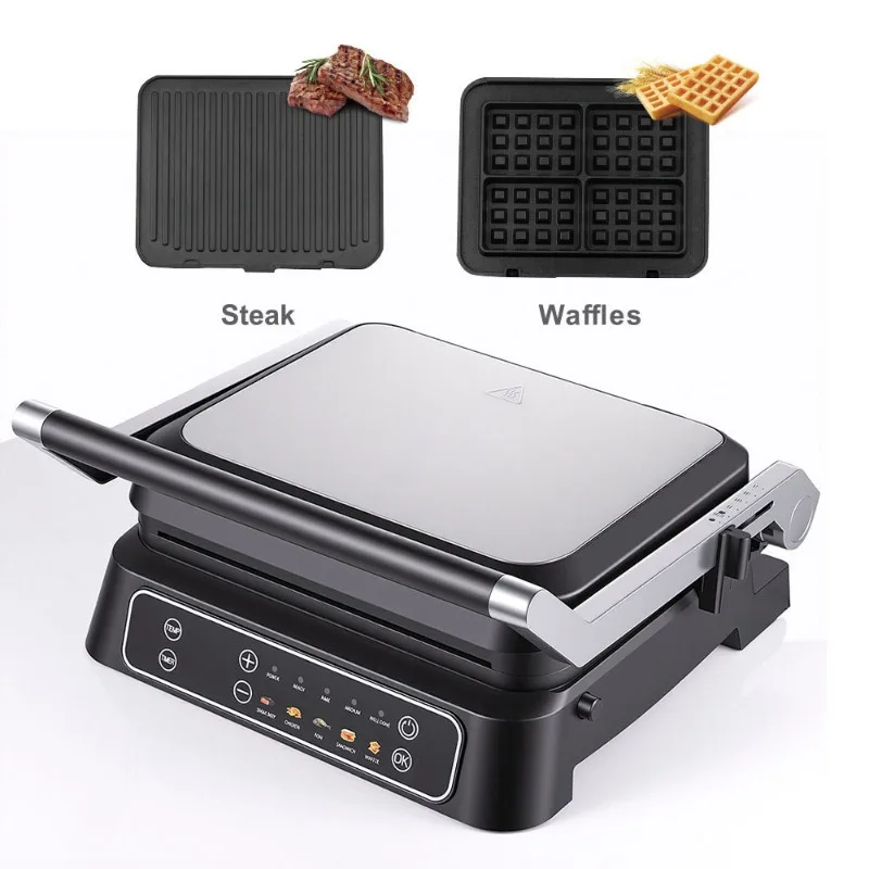 2000W 2-in-1 Digital Breakfast Maker, Detachable Electric Grill For Sandwich Waffle & Steak Household Cooking