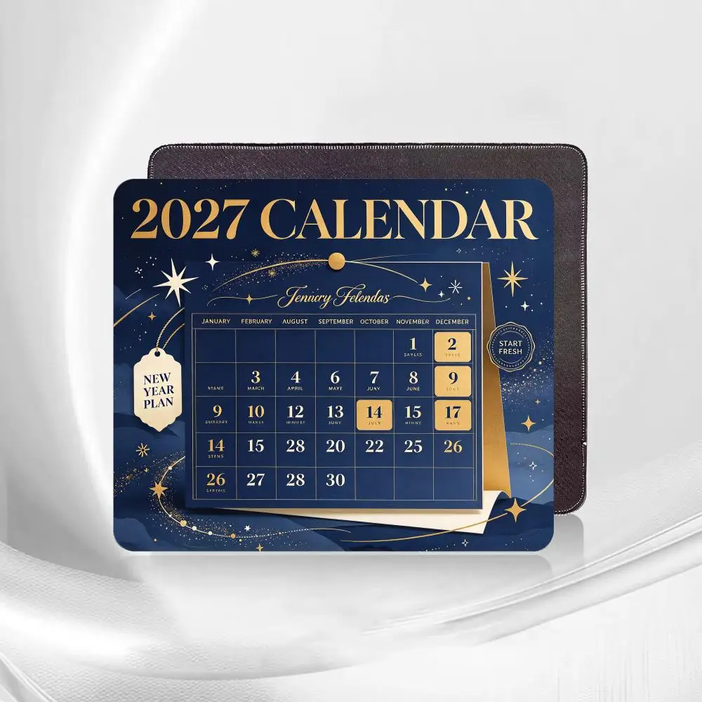 2027 New Year Calendar Square Mouse Pad Extended Card Desk Mat Stitched Edge Non‑Slip Keyboard Mat For Home Office CP Game Mat