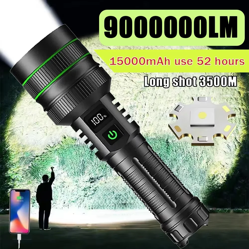 

3500M Long Range Tactical Torch 9000000LM High Power Led Flashlight Usb Rechargeable Strong Light Lamp Outdoor Portable Lantern