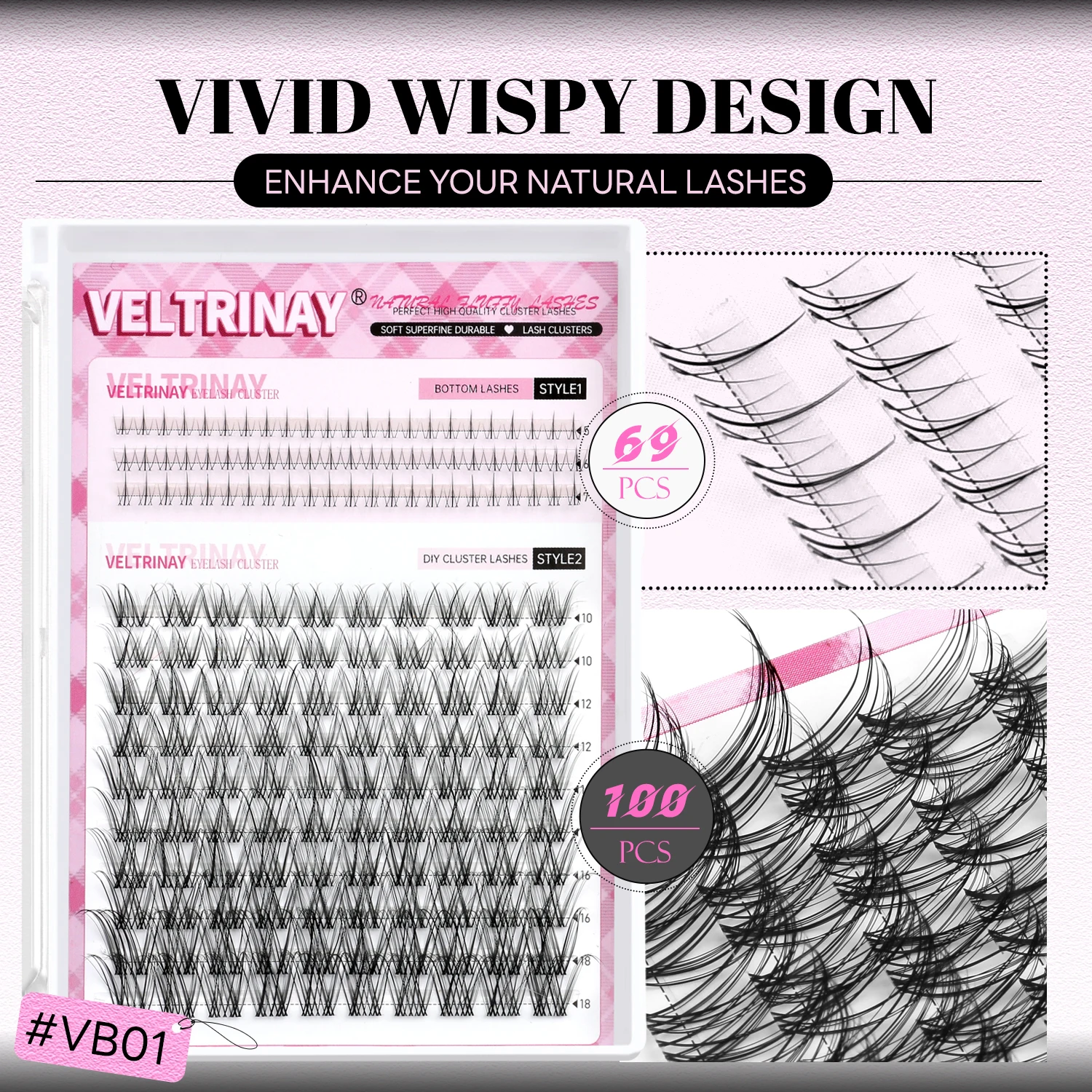 Veltrinay Lash Clusters Invisible Band Eyelash Clusters Upper & Bottom Eyelashes Eye Lashes Natural Look DIY Eyelahes Makeup