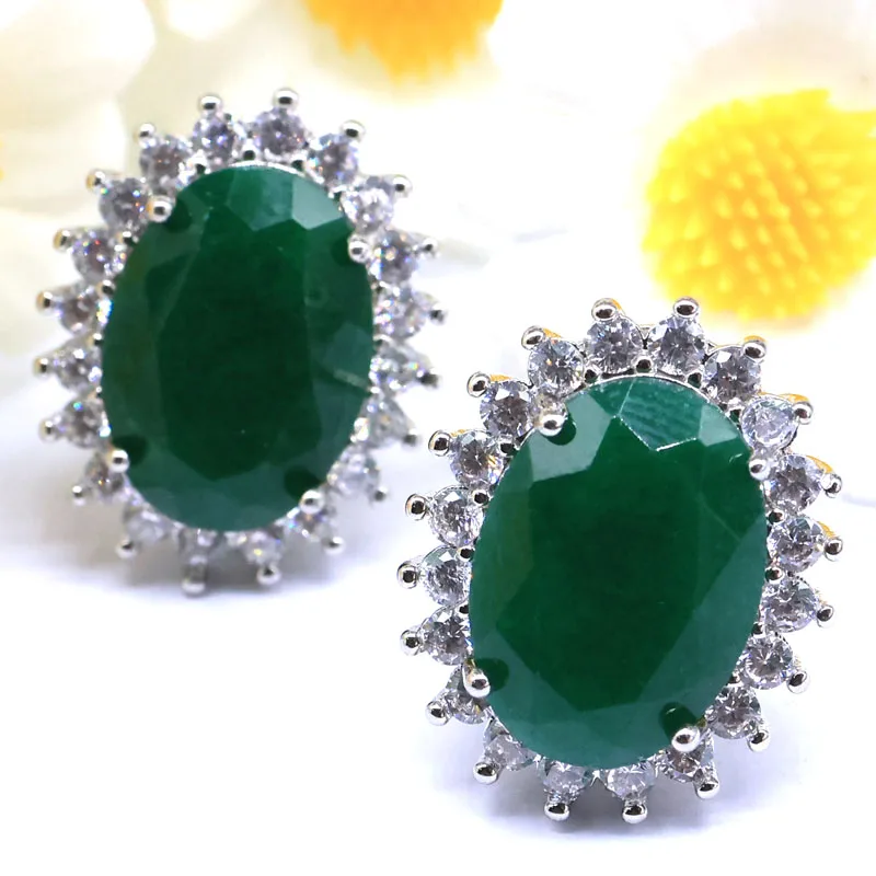 

SheCrown Buy 5 Get 1 Free 19x16mm Real Blue Sapphire Green Emerald Red Ruby White CZ Woman's Present Silver stud Earrings