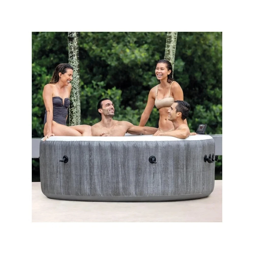 

Надувное гидромассажное джакузи PureSpa Plus Greywood 28439EP с функцией пузырькового массажа и набором для обслуживания (щетка, скиммер, скрубер)