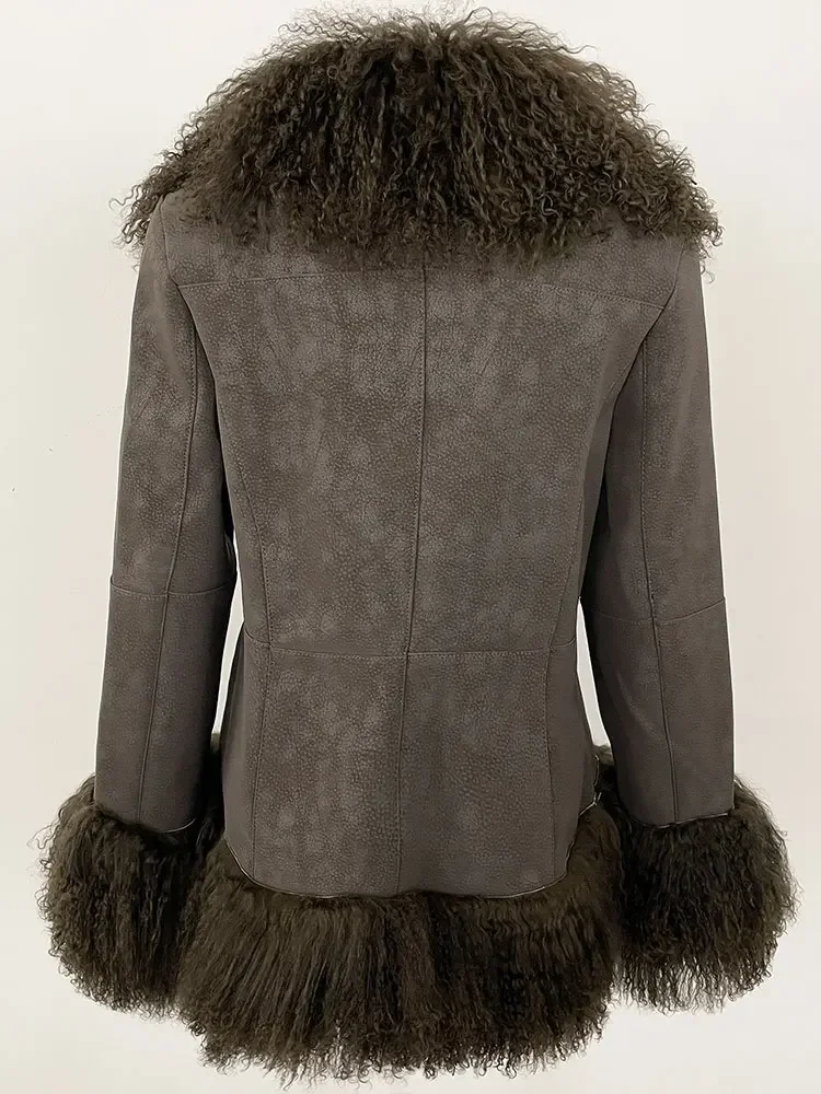 MENINA 2024 Winter Women Coat Real Natural Mongolia Sheep Fur Turn-down Collar New Fashion Jacket Thick Warm Casual Overwear