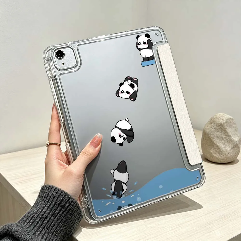Cartoon Diving Panda For iPad Pro Air mini 6 5 4 3 2 1 11th 10th 6th 5th M5 M4 M3 M2 9gen Foldable 3Y Tablet Case Soft