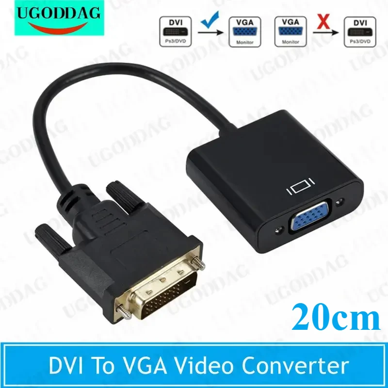 DVI-D DVI To VGA Video Cable Adapter Converter 24+1 25 Pin to 15 Pin Cable Converter HD 1080P For PC Computer Monitor