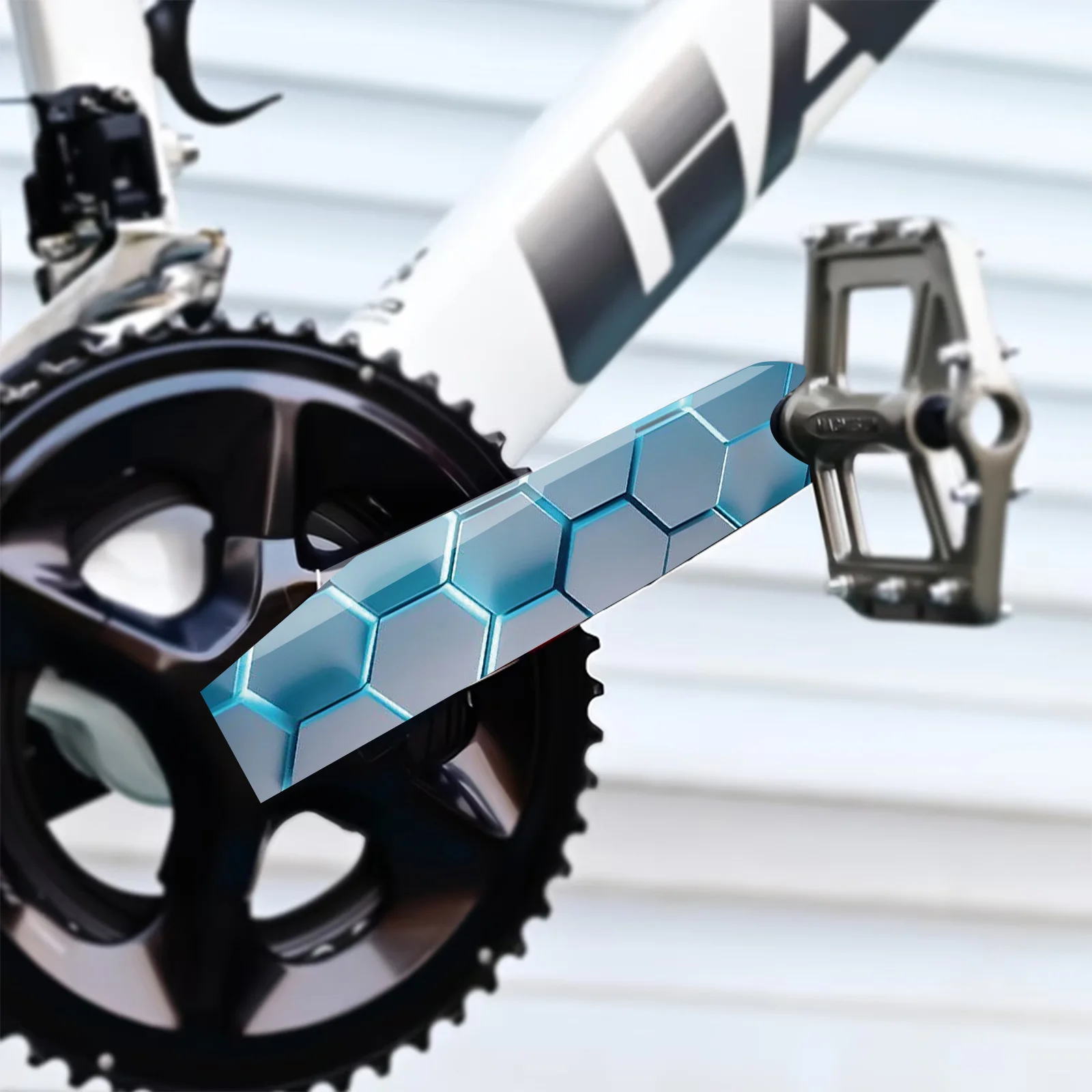 2Pcs Set Blue Silver Hexagon Honeycomb Bike Crank Vinyl Stickers, Waterproof Scratch Resistant Bicycle Frame Decals