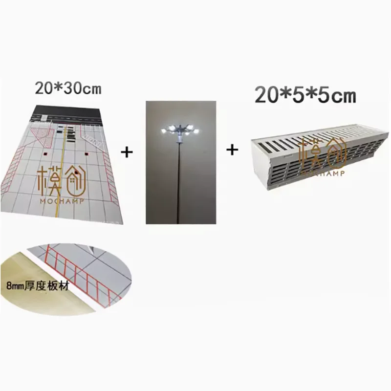 Simulation Airport Parking Model Decoration 1:400 Passenger Aircraft Parking and Lights and Rectangular/Shaped Terminal Lights