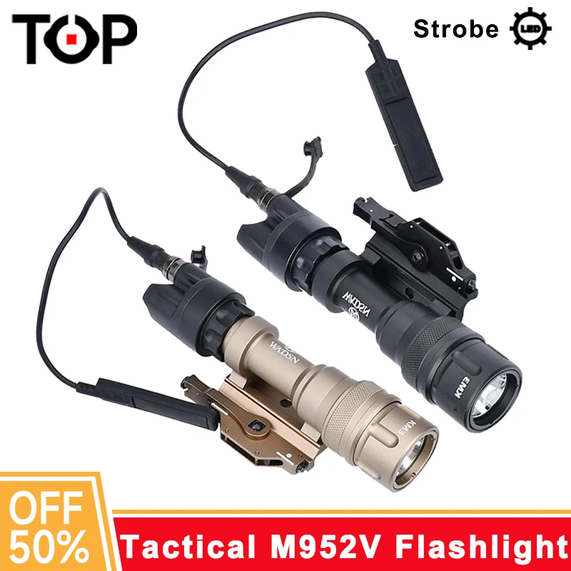 

WADSN Airsoft Tactical M952V Powerful Strobe Metal Flashlight Dual Function Switch QD Quick Release Base Hunting Weapon Light