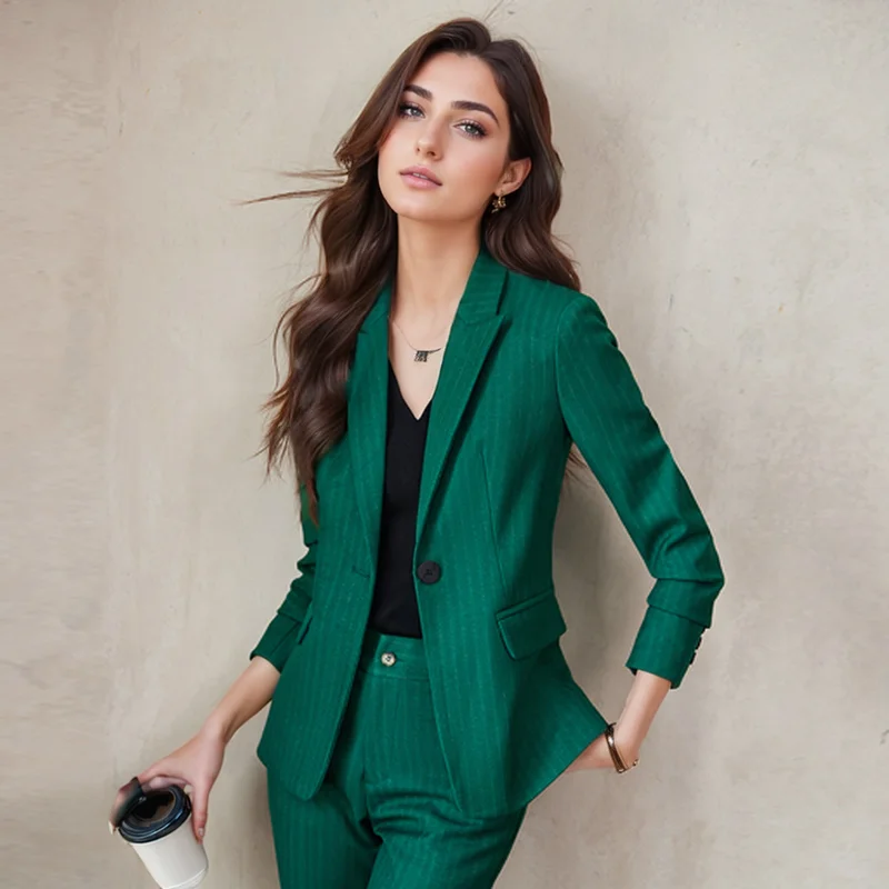 ZJYT Elegant Pants Sets for Women 2 Pieces Clothing Matching Set One Button Blazer Trousers Suit Large Size Jacket Outfit Autumn