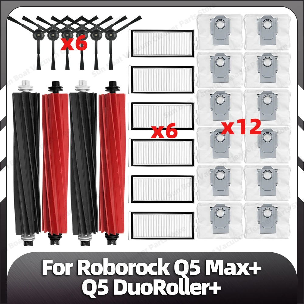 

Compatible for Roborock Q5 MAX+ / Q5 DuoRoller+ Replacement Main Side Brush HEPA Filter Dust Bags Spare Parts Accessories