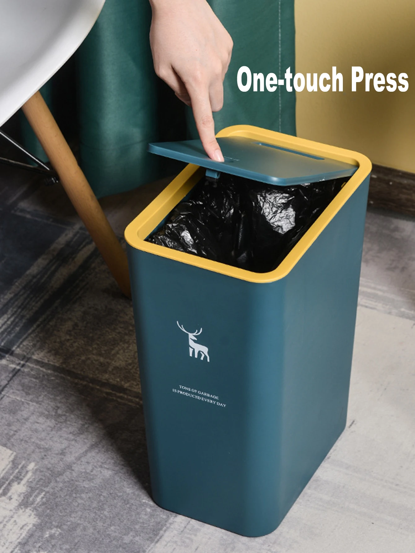 10/15L Nordic Trash Can Bathroom Living Room Rectangular Trash Can with Lid Press-type Kitchen Garbage Bin Household Accessories