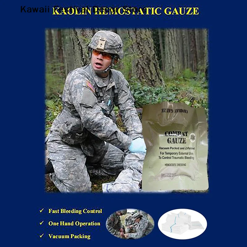 7.5*370cm Hemostatic Kaolin Gauze Combat Emergency Trauma Z-Fold Soluble For Ifak Tactical First Aid Kit Medical Wound Dressing