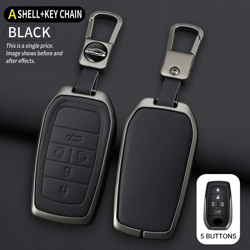 Stylish Alloy Leather Car Key Cover Protective Case Buckle for Toyota Camry Corolla RAV4 Land Cruiser Prado Crown Accessories