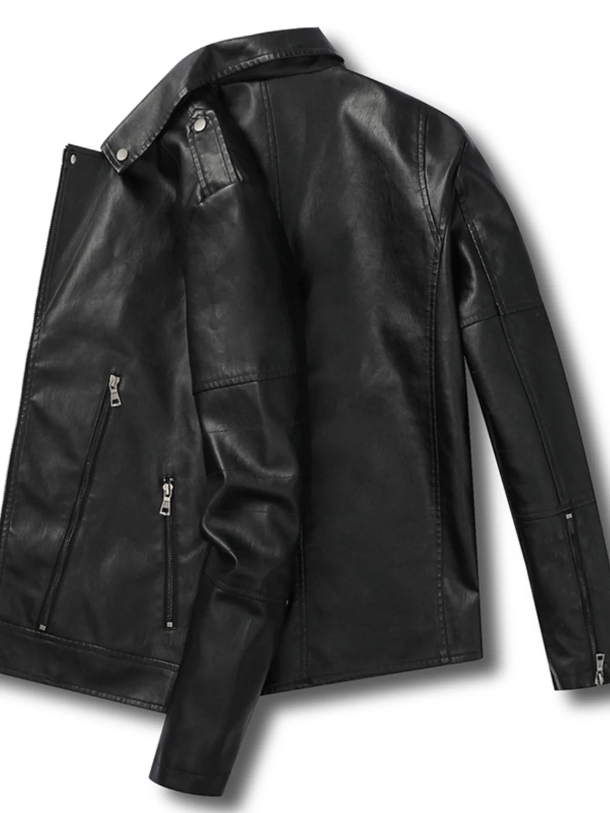 

Trendy Loose Casual Leather Jaet for Men Youth Spring Autumn Metal Decorated Straight Hemline Faion Urban Sle Long Sve