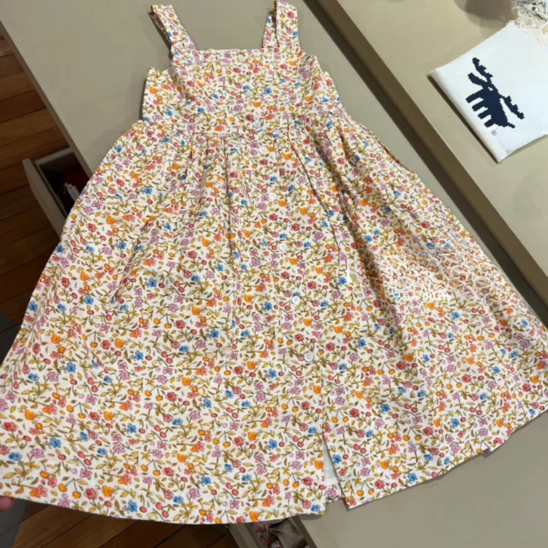 In Stock2024 Spring Girls European and American Temperament Long-staple Cotton Dress Summer Printed Floral Sleeveless Dress