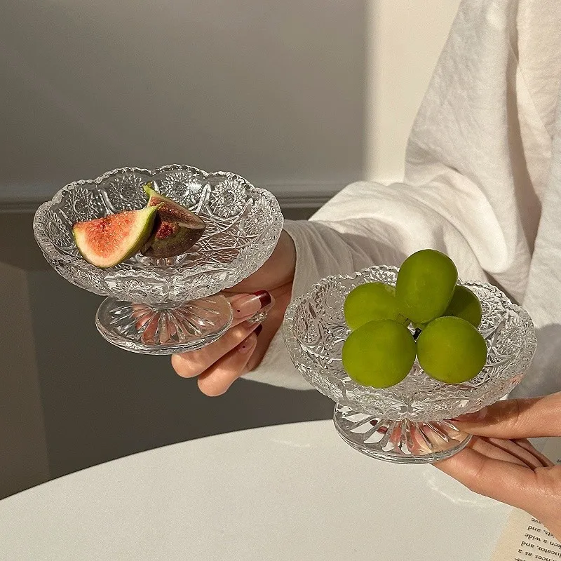 High Foot Glass Dessert Bowl, Small Pedestal Candy Nut Tray, Nordic Style Home Decor for Party Snacks