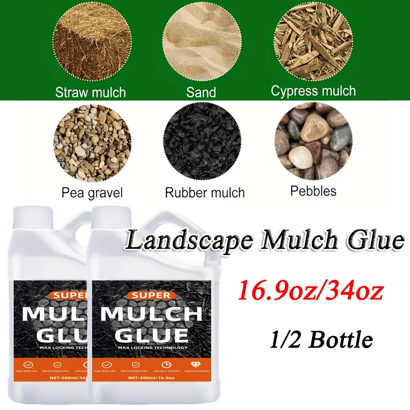 

16.9/34oz Non-Toxic Mulch Binder Pea Gravel Stabilizer Easy To Use For Pine Straw Bark Rubber Weed Prevention & Erosion Control