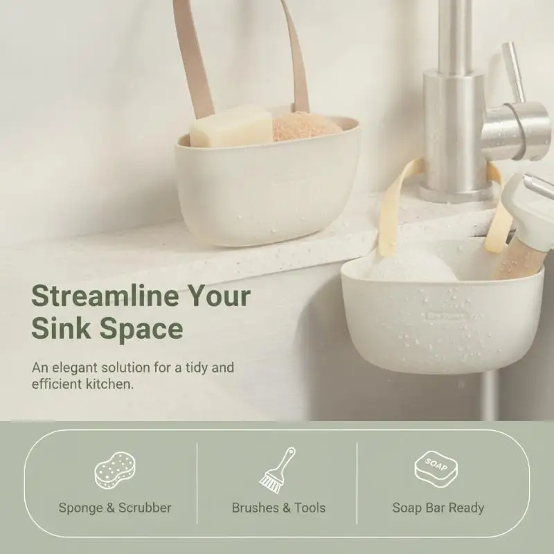 Kitchen Sink Sponge Holder Hanging Drain Basket Rustproof Soap Drying Rack for Home Kitchen Countertop Organizer