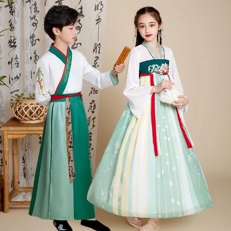 Han Anzug Jungen Und Mädchen Traditionelle Chinesische Kostüm Drei-charakter Classics Hanfu Kostüm Frühjahr Und Sommer Stil Han Kleidung