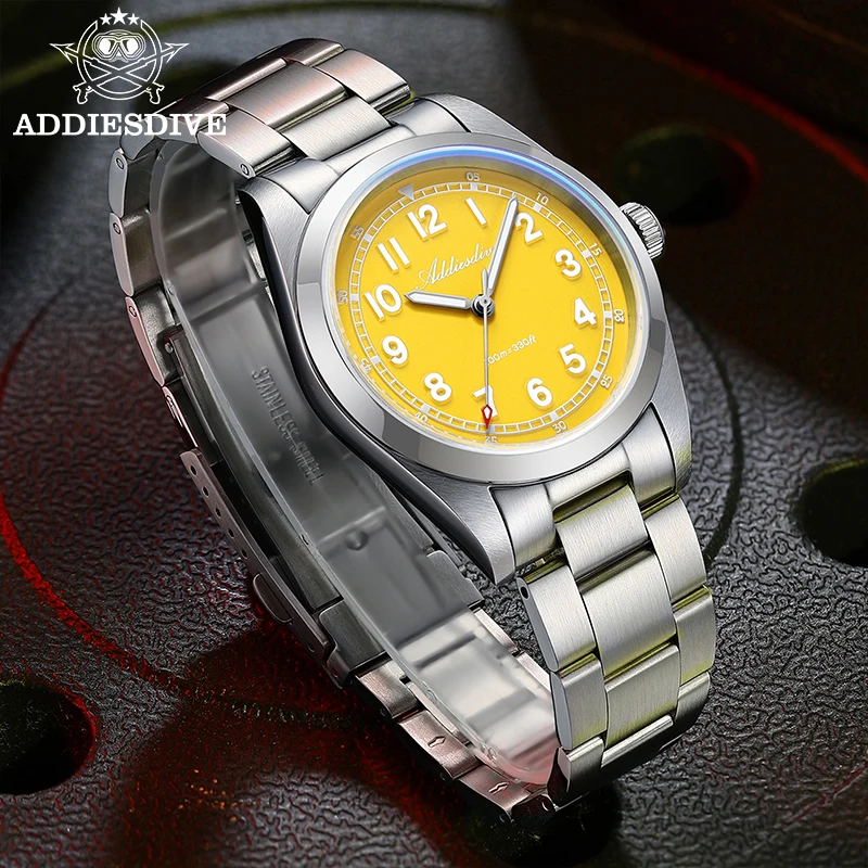 ADDIESDIVE New Men's Watches 36mm Top Brand Quartz Wristwatch Sapphire Mirror Stainless Steel 100m Waterproof Luminous Watch