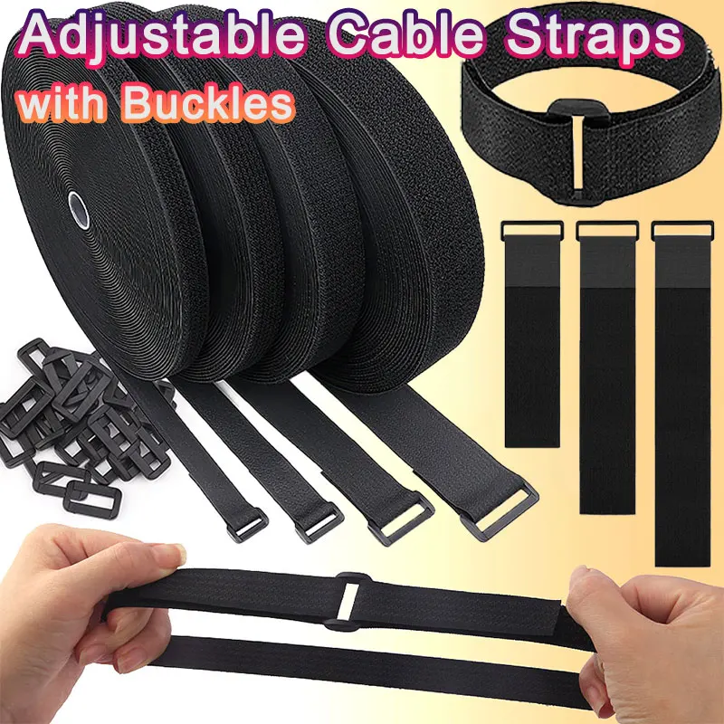 5/2/1Meter Reusable Fastener Hook and Loop Securing Straps with Buckles Adjustable Cable Straps Free Cut Length Nylon Cable Ties