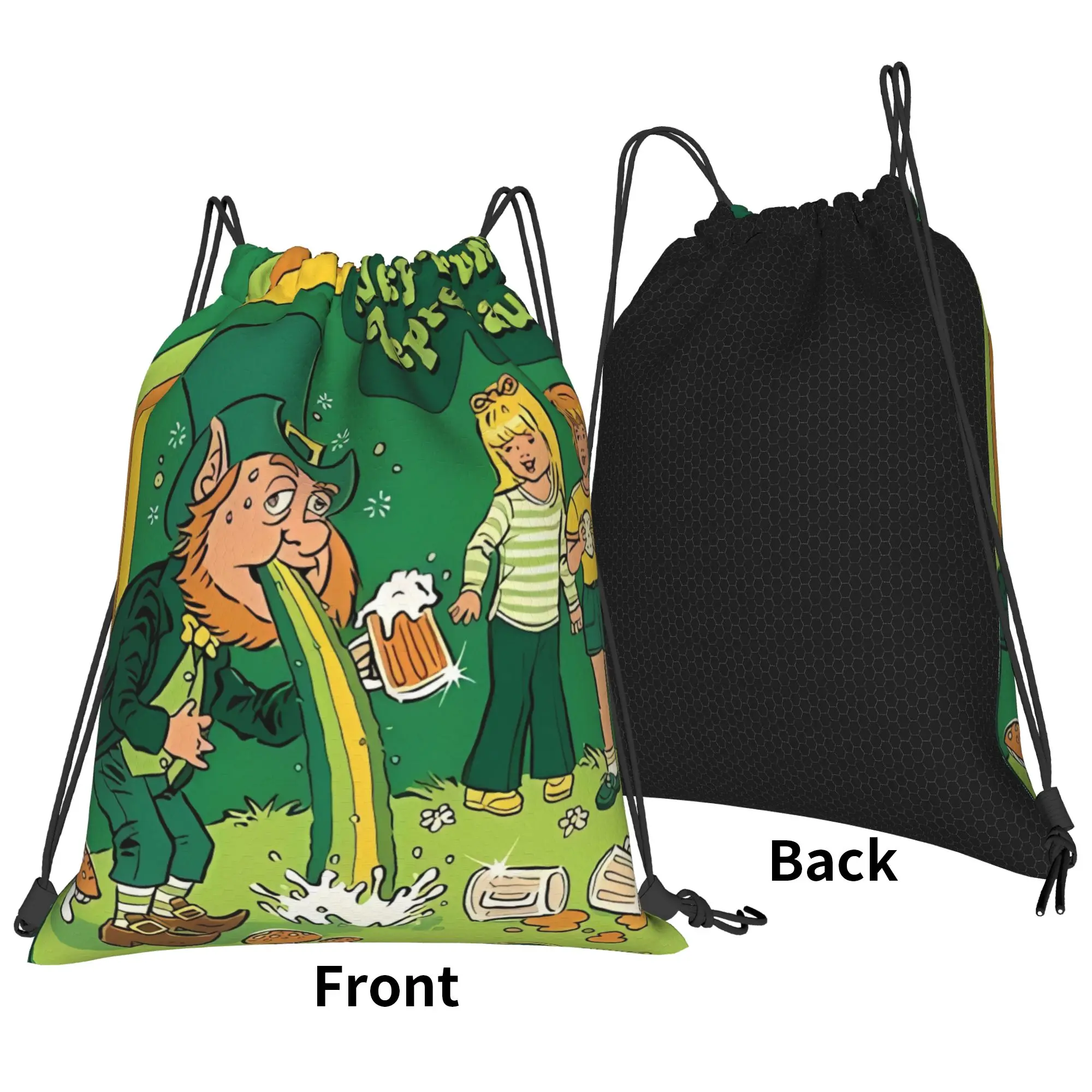 St Patricks Day The Very Drunk Leprechaun Portable Hiking Riding Gym Drawstring Storage Sporty Backpacks
