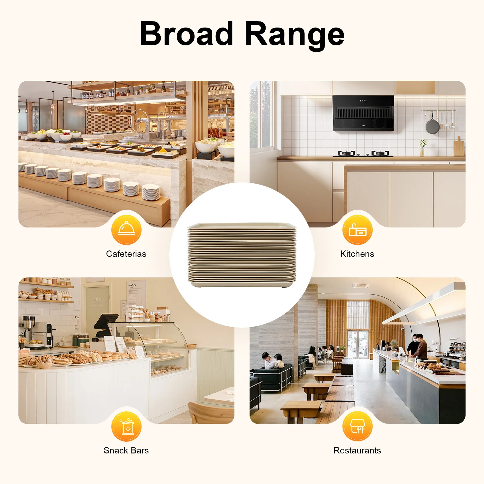 24 Pcs Fast Food Trays, PP Anti-Slip Stackable Tray for Restaurant Cafeteria, 14 Inch, Heavy Duty & Microwave Safe