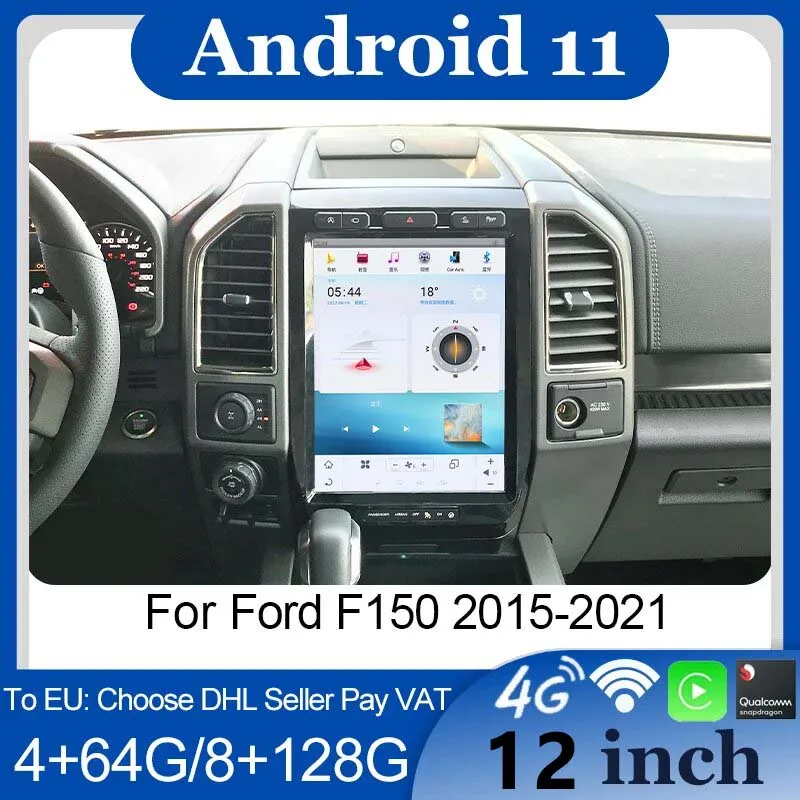 

Автомобильный радиоприемник 12 дюймов, Android Auto, центральный ЖК-дисплей, головное устройство, мультимедия, видеоплеер, беспроводной Carplay для Ford F150 2015-2021, GPS-навигация