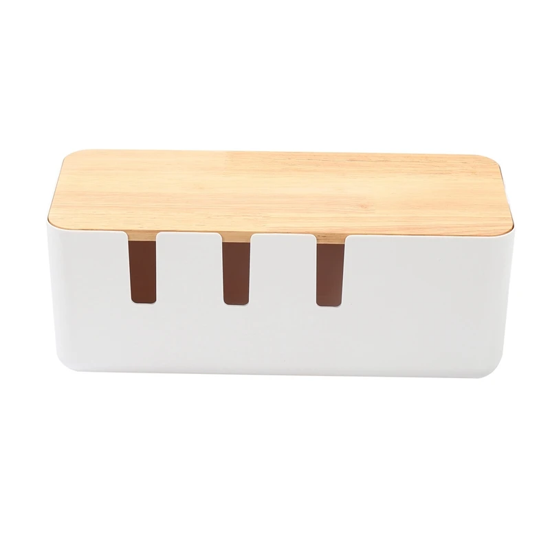 

Cable Organizer Box Hard Plastic Desk Cable Management Box With Holder Wood Color Cover For Home Cable Winder Storage