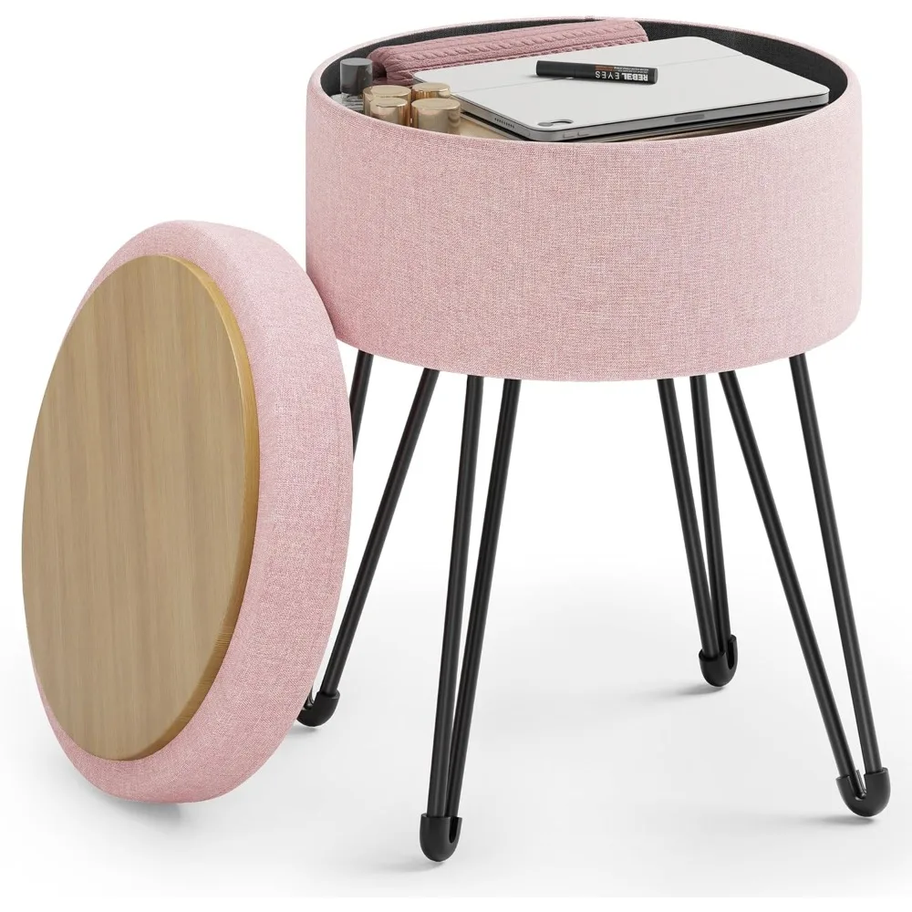 

Vanity Stool Chair, Small Ottoman Stool with Storage, Vanity Chair, 15.4 Dia. X 17.4 Inches, 4 Metal Legs, for Makeup Room